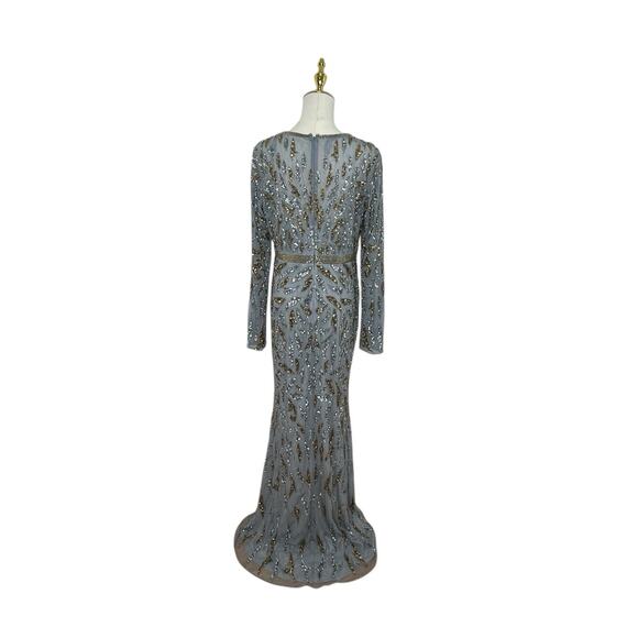 Mac‎ Duggal 5124 Platinum Gold Sequin Beaded Long Sleeve Dress Size 10 $598 - Picture 7 of 9